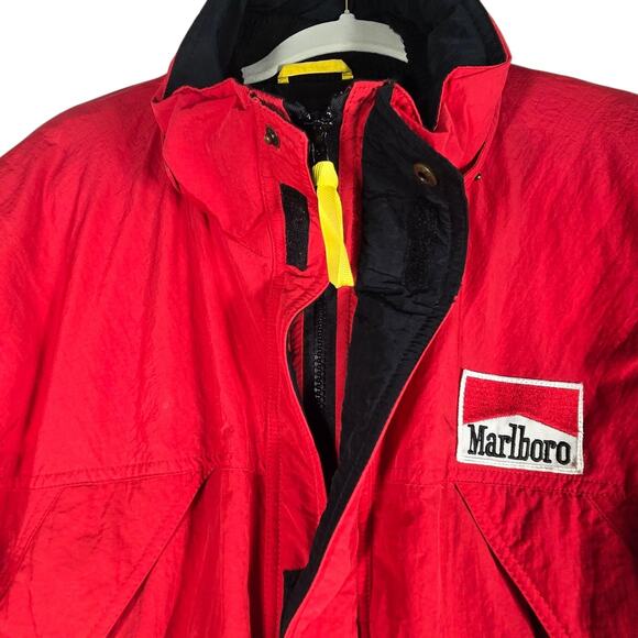 Vintage Marlboro Country Store Jacket Mens Large Red Black Down Puffer Parka 90s - Picture 3 of 14